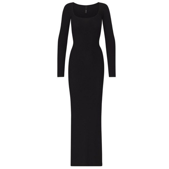 Skims Soft Lounge Long Sleeve Ribbed Maxi Dress Onyx Black Small - Picture 5 of 10
